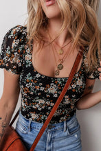 Floral Print Puff Sleeve Square Neck Bodysuit