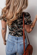 Floral Print Puff Sleeve Square Neck Bodysuit