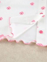 Floral print ribbed knit top and shorts lounge set in white with pink flowers