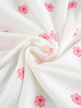 Floral print ribbed knit top and shorts lounge set in white with pink flowers