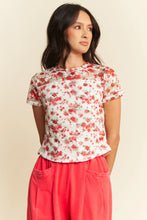 Floral Print Ribbon Short Sleeve Layered Mesh Top for Women