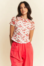 Floral Print Ribbon Short Sleeve Layered Mesh Top for Women