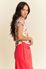 Floral Print Ribbon Short Sleeve Layered Mesh Top for Women