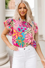 Floral Print Round Neck Flutter Sleeve Blouse Floral Woman Blouses