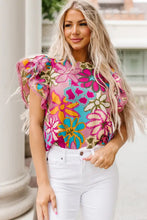 Floral Print Round Neck Flutter Sleeve Blouse Woman Blouses