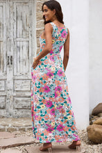 Floral Print Round Neck Sleeveless Maxi Dress with Pockets