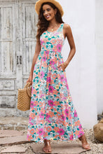 Floral Print Round Neck Sleeveless Maxi Dress with Pockets