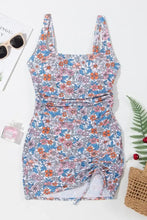 Floral Print Ruched Mini Dress with Drawstring and Removable Padding Swimwear