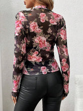 Floral Print Semi Sheer Mesh Top for Women