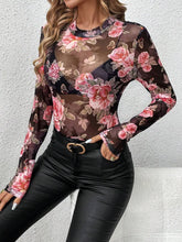 Floral Print Semi Sheer Mesh Top for Women