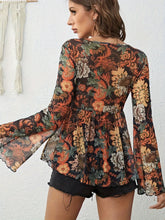 Floral Print Semi Sheer Tie Front Blouse for Women