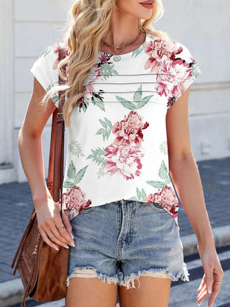 Floral Print Short Sleeve Women's Top Blush Pink