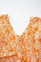 Orange floral print smocked V neck maxi dress with ruffles