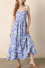 Floral Print Spaghetti Strap High Waist Dress Dusty Blue Casual Dresses