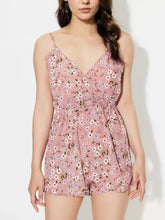 Rosa Jumpsuit mit Blumenmuster, Spaghettiträgern und geraffter Taille