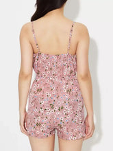 Rosa Jumpsuit mit Blumenmuster, Spaghettiträgern und geraffter Taille