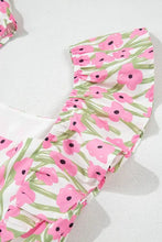 Floral print square neck ruffled cap maxi dress with floral leggings