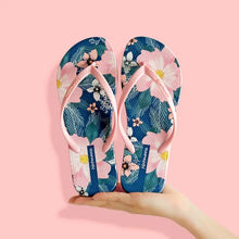 Floral print summer toe post slippers in blue and pink pattern