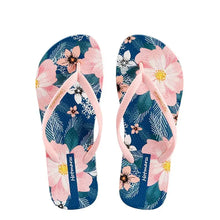 Floral print summer toe post slippers with pink straps