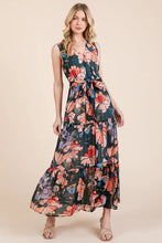 Floral Print Tie Waist Maxi Dress Sleeveless Summer Casual