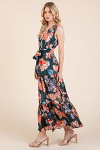 Floral Print Tie Waist Maxi Dress Sleeveless Summer Casual
