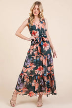 Floral Print Tie Waist Maxi Dress Sleeveless Summer Casual