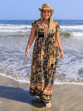 Floral Print Viscose Maxi Dress with Tie Detail