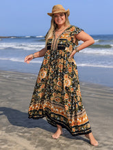 Floral Print Viscose Maxi Dress with Tie Detail