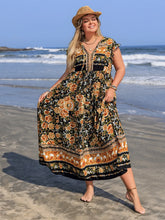 Floral Print Viscose Maxi Dress with Tie Detail