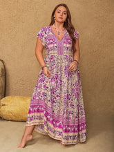 Floral Print Viscose Maxi Dress with Tied and Ruched Details Heliotrope Purple