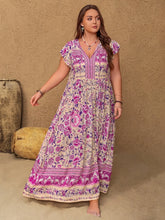 Floral Print Viscose Maxi Dress with Tied and Ruched Details