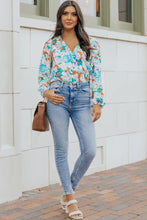 Floral Print Wrap Blouse with Long Sleeve Length Balloon Sleeves Woman Bodysuits