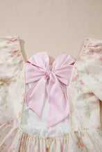 Floral Puff Sleeve Square Neck Knotted Open Back Ruffled Mini Dress Woman Dress