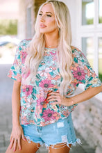 Floral round neck babydoll top with short sleeve length and denim shorts