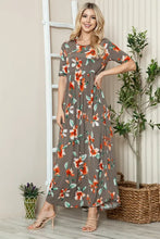 Floral Round Neck Short Sleeve Maxi Tee Dress Coffee Brown