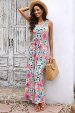Floral Print Round Neck Sleeveless Maxi Dress with Pockets Maxi Dresses