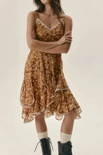 Floral Ruffle Cami Dress with Lace Trim Camel Casual Dresses