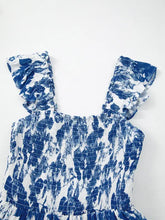 Floral Ruffle Strap Square Neck Smocked Bodice Midi Dress Woman Casual Dress