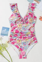 Floral Ruffled One Piece Swimsuit with Removable Padding Swimwear