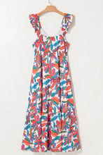 Floral ruffled strap V neck maxi dress with tiered skirt