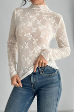 Floral Sheer Long Sleeve Top for Women White