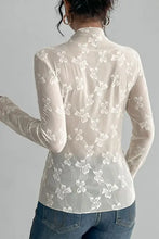 Floral Sheer Long Sleeve Top for Women Woman T Shirts