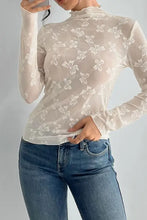 Floral Sheer Long Sleeve Top for Women Woman T Shirts