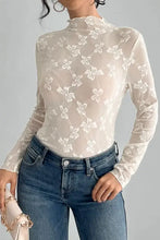 Floral Sheer Long Sleeve Top for Women Woman T Shirts