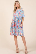 Floral Shirred Dress with Pockets Midi Babydoll Casual Dress AS SHOWN
