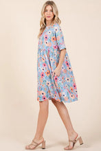 Floral Shirred Dress with Pockets Midi Babydoll Casual Dress