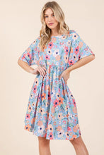 Floral Shirred Dress with Pockets Midi Babydoll Casual Dress