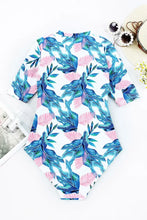Floral Short Sleeve Swimsuit with Zipper and Removable Padding Swimwear