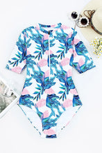Floral Short Sleeve Swimsuit with Zipper and Removable Padding