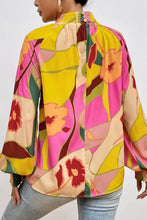 Floral Smocked Lantern Sleeve Mock Neck Blouse Woman Blouses